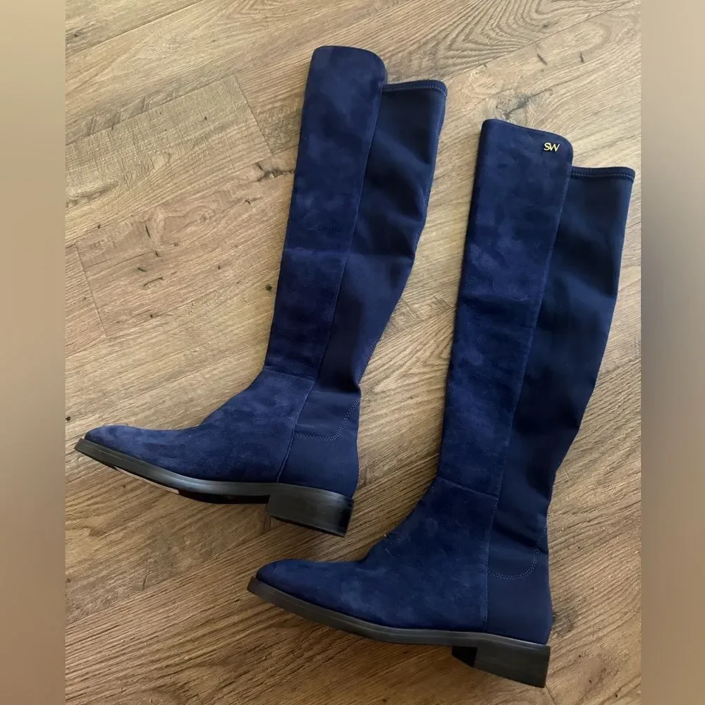 Stuart Weitzman OTK boots midnight blue